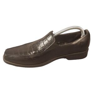 Samuel Joseph Shoes Mens Size 10 Black Slip On Dress Loafers Croc Embossed